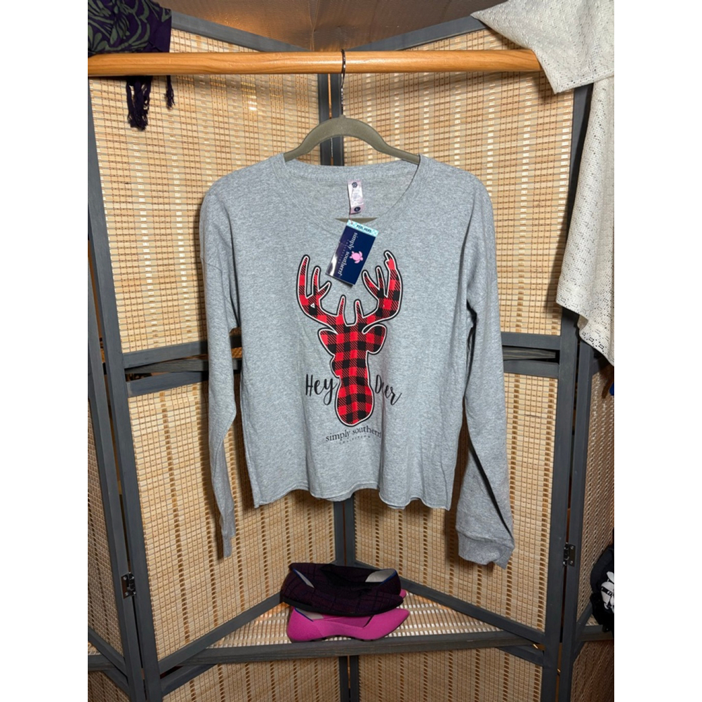 Women's Simply Southern "Hey Deer" Gray Long Sleeve Cropped Tee